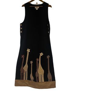 TanTrums Womens Maxi Giraffe Dress Jumper Black Applique Embroidered Size Large